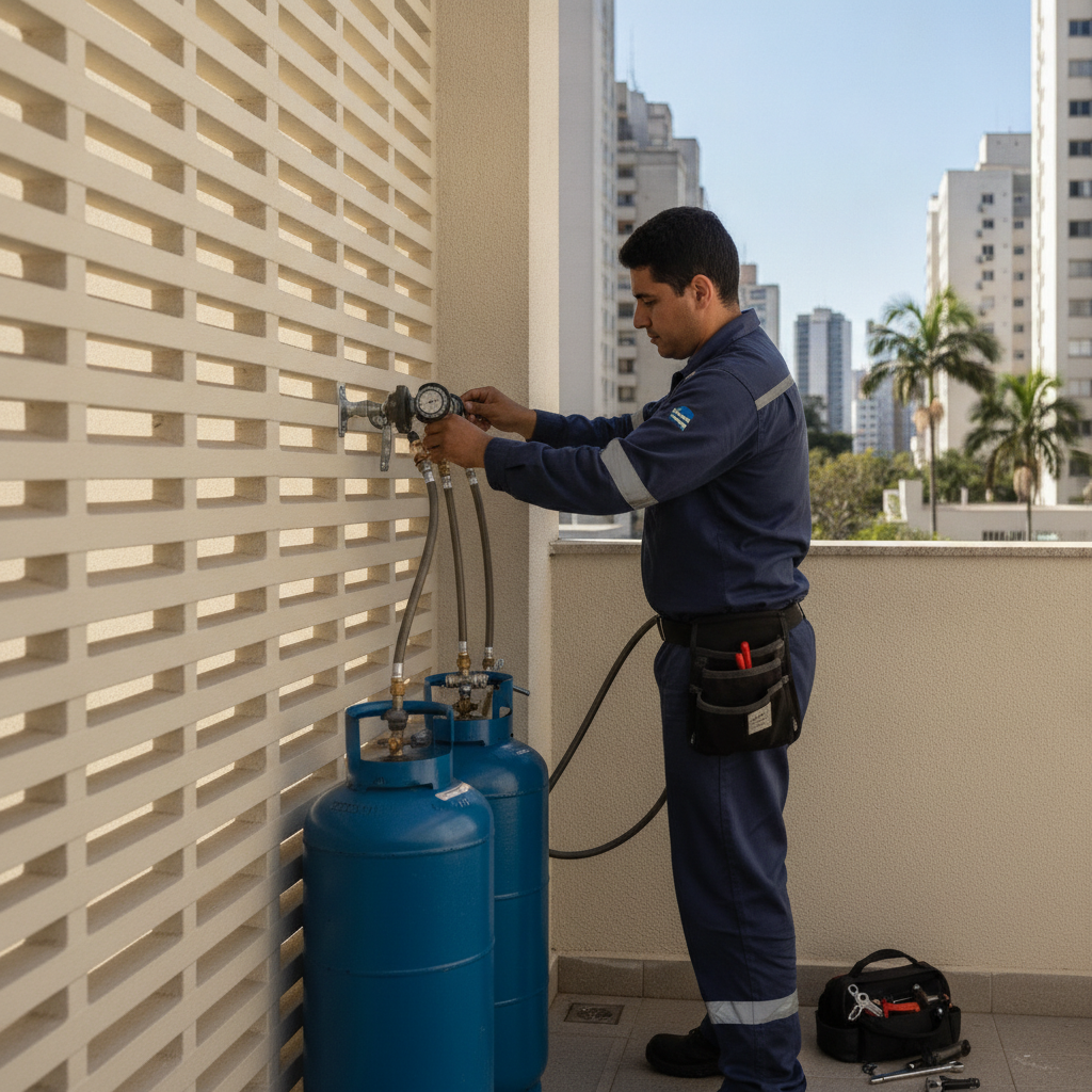 Instalação de central de gás GLP residencial em área externa ventilada